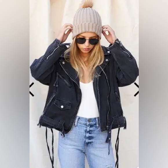 12th Tribe Jackets & Blazers - 12th Tribe Washed Black Denim Moto Jacket